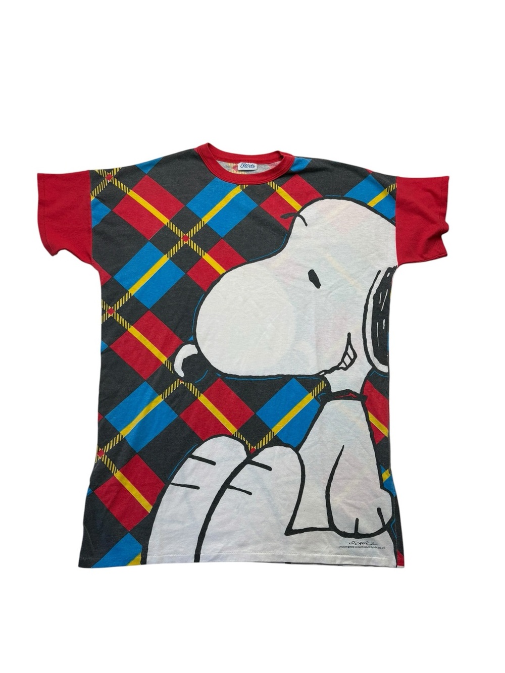 Flirts vintage large Snoopy Plaid Graphic Tee Red vintage 1958 Schulz dog retro